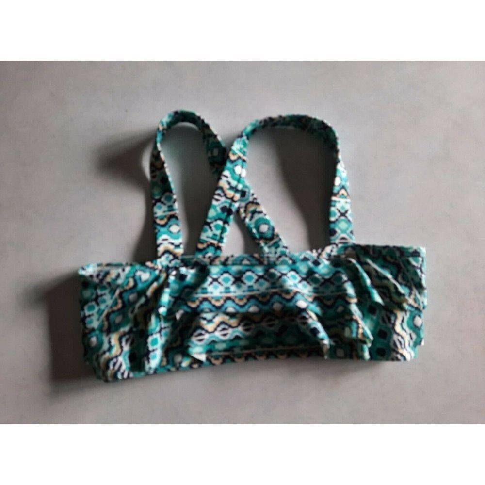 LAND'S END GIrls Size 12S Ruffle Flounce Bikini Top Teal Navy Cross Back